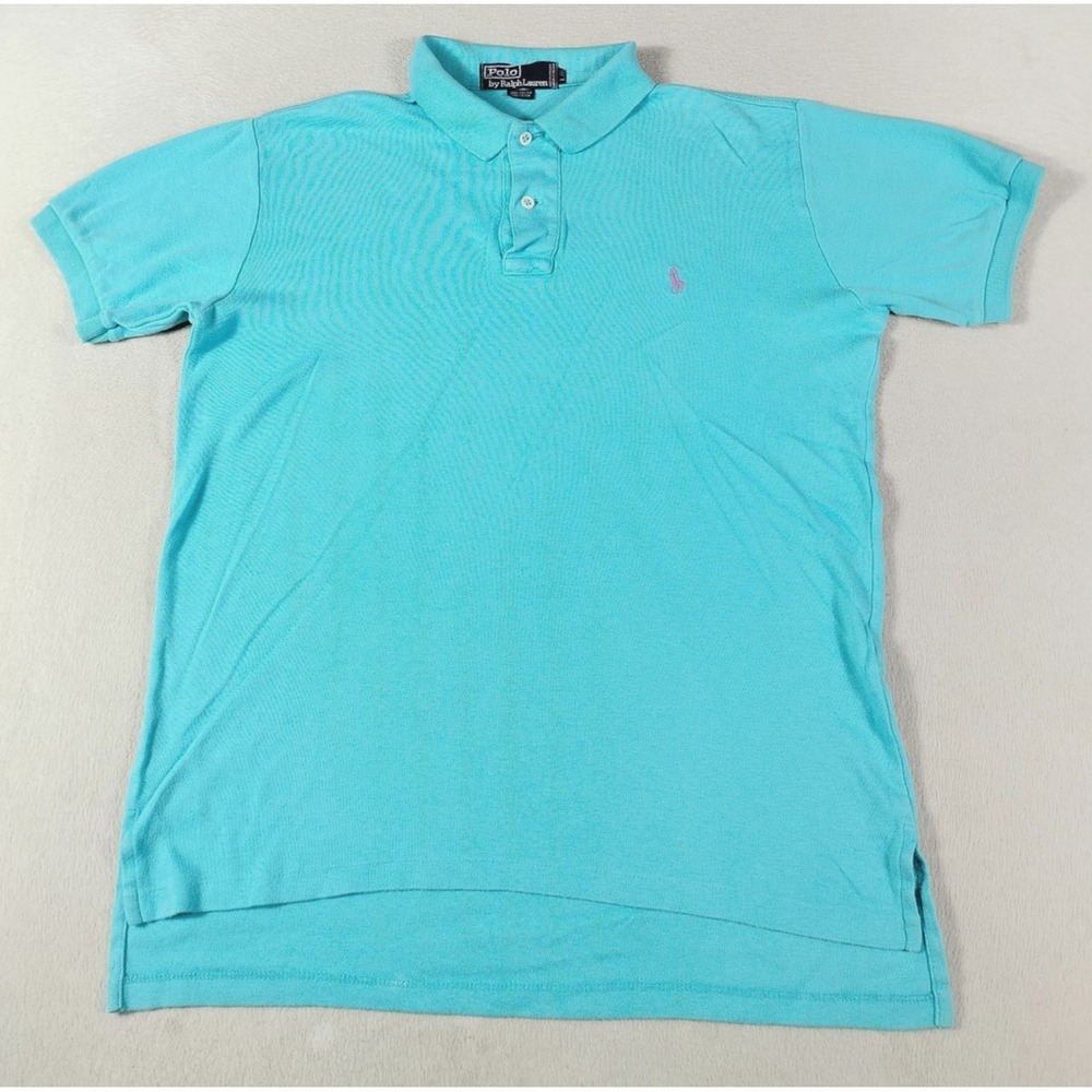Vintage Polo By Ralph Lauren Polo Shirt Mens Large Blue Pique Cotton Preppy